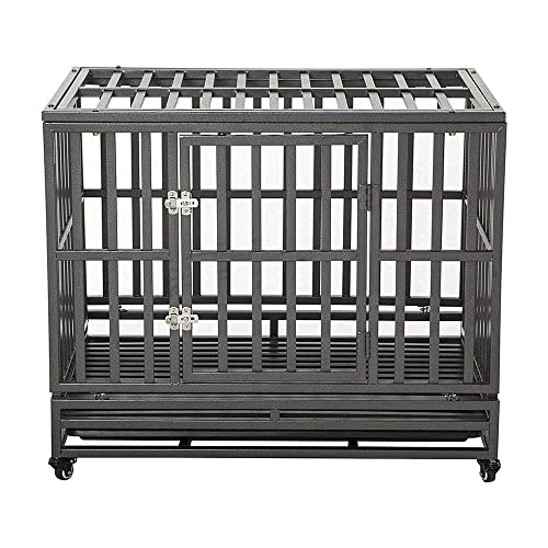 LUCKUP 38 Inch Heavy Duty Dog Cage Metal Kennel and Crate for Large Dogs,Easy to Assemble Pet Playpen with Four Wheels,Black … …