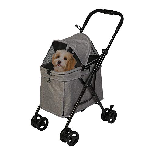 LUCKYERMORE Lightweight Dog Stroller for Medium Dogs Cats One Click Folding Easy to Walk Travel Portable Gray