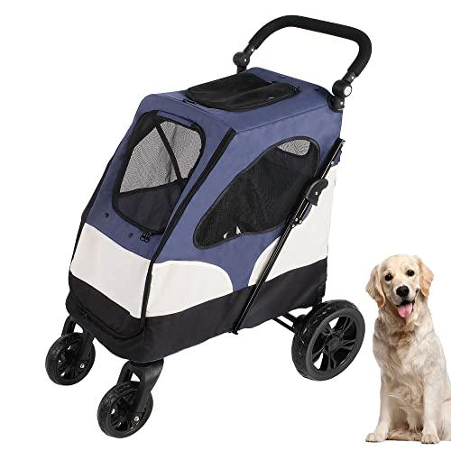 LUCKYERMORE Pet Stroller, Dog Stroller for Medium Dogs Cats, Pet Jogger Stroller Foldable with 4 Wheels, Adjustable Handle, Storage Bag, Safety Rope, Brake, Mesh Window