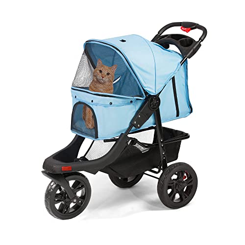 LUCKYERMORE Pet Stroller with Super Large Wheels and Storage Basket, Foldable Stroller Jogger with Breathable Mesh