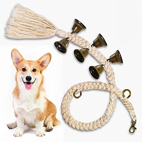 Maume Dog Bell for Door Potty Training, Durable Cotton Rope Handmade Woven Dog Door Bell for Sliding Door,Adjustable Hanging Door Bell Length for Small, Medium and Large Dogs to Go Outside