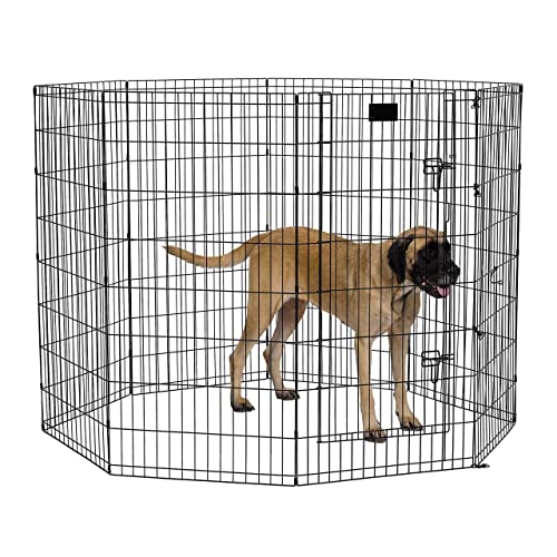 MidWest Homes for Pets Foldable Metal Dog Exercise Pen / Pet Playpen, Black w/ door, 24'W x 48'H, 1-Year Manufacturer's Warranty