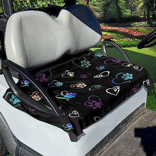 Mintulipy Golf Cart Seat Cover with Soft Fabric Golf Cart Accessories for Club Cars 2 Seat Carts Universal Fit Accessories Colorful Dog Paw Heart Cart Towel Blanket with Holes