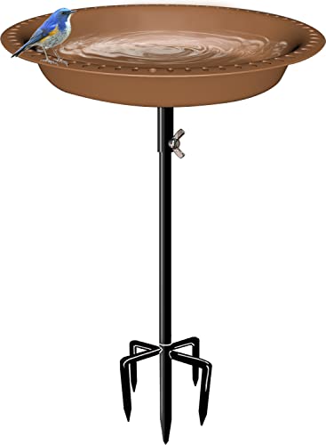 Mokeyder 29 Inch Height Detachable Bird Bath with Metal Stake Stand, Birdbath Bowl Spa & Birdfeeder with 5-Prong Base for Outdoor Garden, Oval Shape, Brown