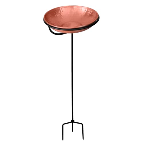 Monarch Abode Pure Copper Standing Bird Bath, Hand-Hammered Detachable Outdoor Bird Feeder, Bath, & Bowl with 34"" Iron Stand, Decor for Garden, Backyard, Patio, & Deck