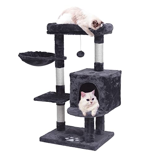 MQ Cat Tree Cat Tower for Indoor Cats, 36.7 Inch Multi-Level Cat Furniture Condo with Sisal Scratching Post, Cozy Hammock & Padded Plush Perches Ideal for Kittens, Large Cats, Smoky Gray