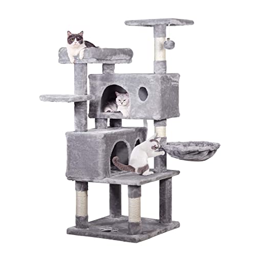 MQ Cat Tree Cat Tower for Indoor Cats, 49 Inch Cat Condo with Scratching Post, Hammock, Spacious Cat Cave & Plush Perches for Kittens, Large Cats, Small Space, Light Gray