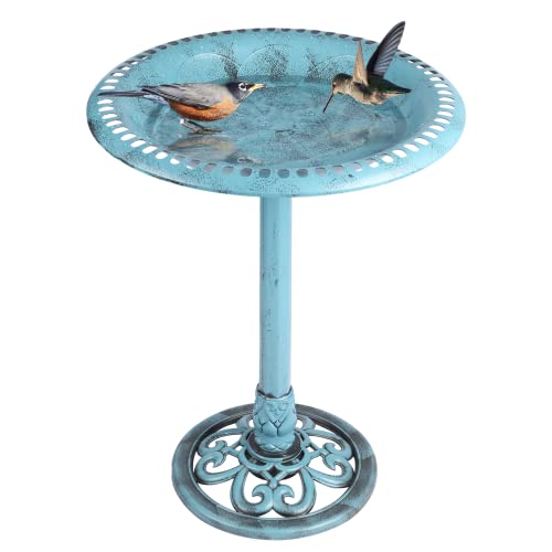 MUMTOP 28 Inch Height Birdbaths Lightweight Antique Large Birdbath Outdoor Garden Bird Bath Blue