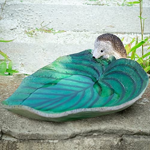 MUMTOP Bird Baths for Outdoors, Leaf Water Baths with Resin Hedgehog Decorations Birdbaths Bird Feeder Bowl for Garden Outdoor Yard Decor