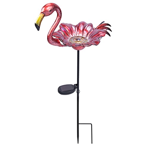 MUMTOP Outdoor Bird Bath Solar Birdbath Small Birdfeeder with Flamingo Metal Stake for Garden Yard Outside Decor