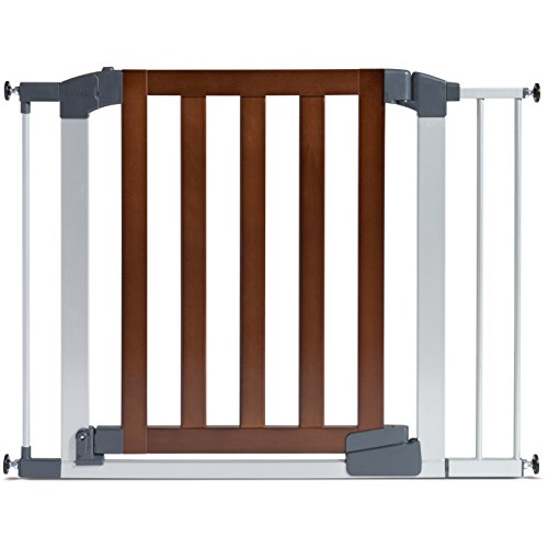 Munchkin® Auto Close Modern™ Pressure Mounted Baby Gate for Stairs, Hallways and Doors, Walk Through with Door, Dark Wood and Silver Metal