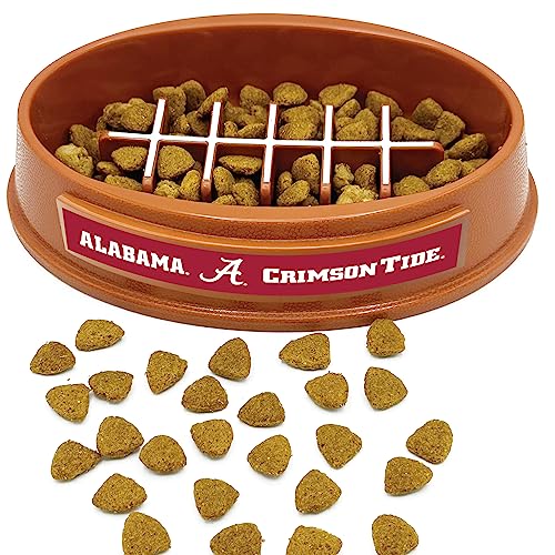 NCAA Super-Bowl - Alabama Crimson Tide Slow Feeder Dog Bowl. Football Design Slow Feeding Cat Bowl for Healthy Digestion. Non-Slip Pet Bowl for Large & Small Dogs & Cats