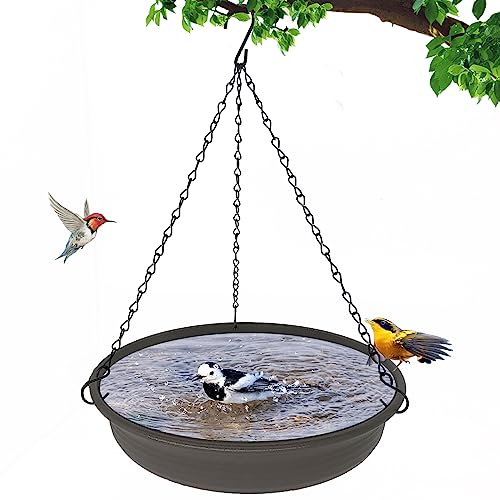 NEECONG Hanging Bird Bath for Outdside, 12 inch Diameter Bird Bath Tray,Made of PP Material with 15.7 inch Rust-Proof Black Chain for Garden Yard Decoration