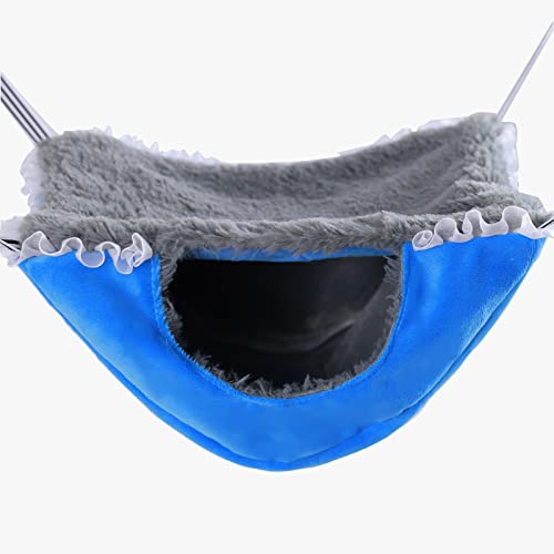 neolun Small Pet Cage Hammock,Ferret Hanging Bunkbed Hammocks Rat Warm Hideout with Pleated Lace Trimming(Blue)