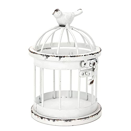 NIKKY HOME Decorative Metal Bird Cage Candle Holder - Vintage Candle Lanterns for Wedding Table Centerpieces Reception Home Fireplace Holiday Decoration, Distressed White