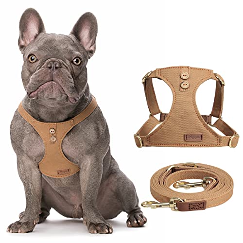 No Pull xs Dog Harness with Multifunction Dog Leash,Soft Adjustable No Choke Escape Proof Pet Harness Vest,Khaki Camel XS