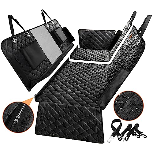 nzonpet Upgraded 6-in-1 Dog Car Seat Cover for Back Seat, 100% Waterproof Dog Car Hammock, Nonslip Dog Seat Cover for Cars Trucks and SUVs, Backseat Cover Protector for Dogs with Mesh Window- Black