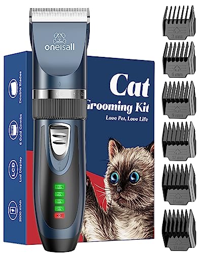 oneisall Cat Grooming Clippers for Matted Hair, 2-Speed Cat Grooming Kit Cordless Low Noise Pet Hair Clipper Trimmer for Dogs Cats Animals (Blue)
