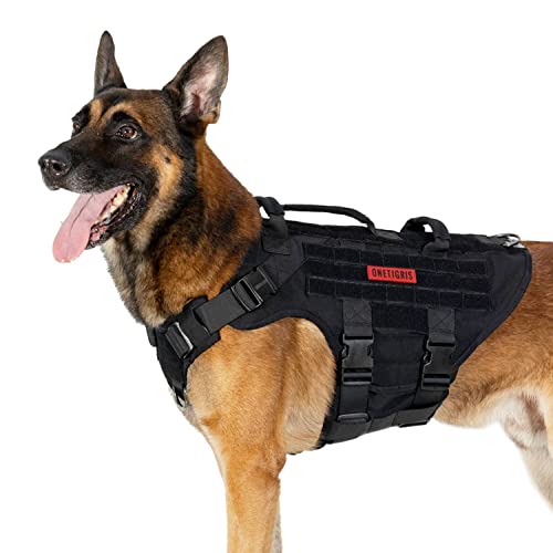 OneTigris Large Tactical Dog Harness, No Pulling Adjustable Dog Vest Harness, Heavy Duty Dog Harness with Handle, Large Hook and Loop Panels for Patch Black