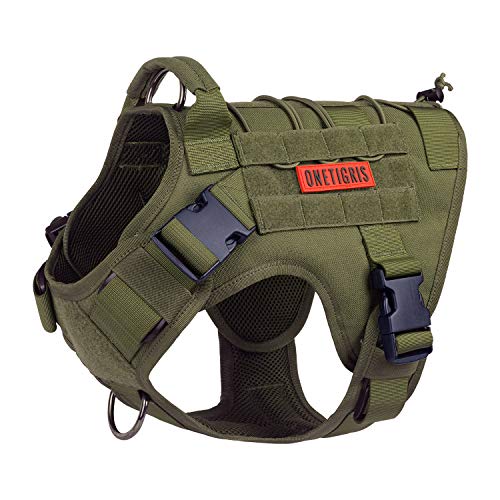 OneTigris Tactical Dog Harness,No-Pull Dog Vest with Leash Clips,Dog Harness Adjustable for Hiking Training Outdoor Dogs(Ranger Green, Medium)