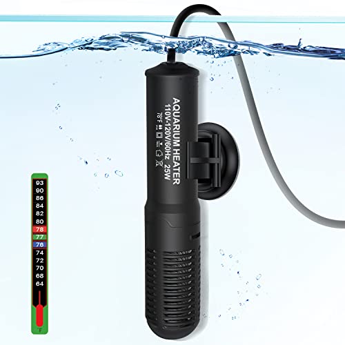 Orlushy 25W Small Submersible Aquarium Heater, Constant Temperature Betta Fish Tank Heater of 78℉for 1-6 Gallons Freshwater & Saltwater Tanks