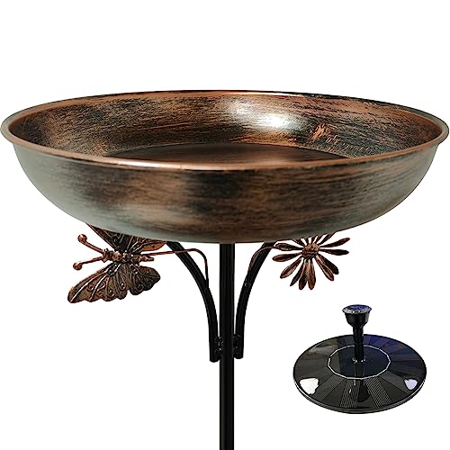 OUISJYER Garden Metal Bird Bath with Solar Fountain, Vintage Pedestal Bird Baths & Feeder for Outdoors Yard Garden Decor (31.5" H x 12" W