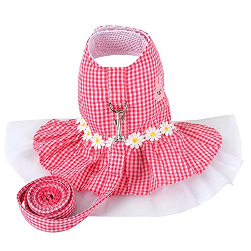 Outdoor Pet Clothes Dog Harness Dress Poodle Bichon Frise Pomeranian Schnauzer Dog Clothing Princess Costumes Pet Skirt Dropship (L,Pink)