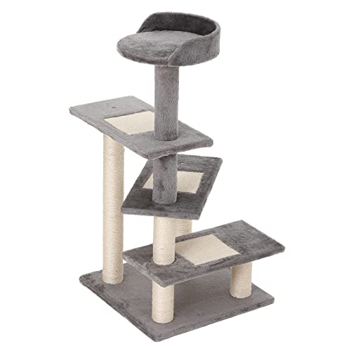 PawHut 40" 5-Level Revolving Stair Cat Tree Scratcher Climbing Activity Tower with Play Center and Resting Perch, Grey