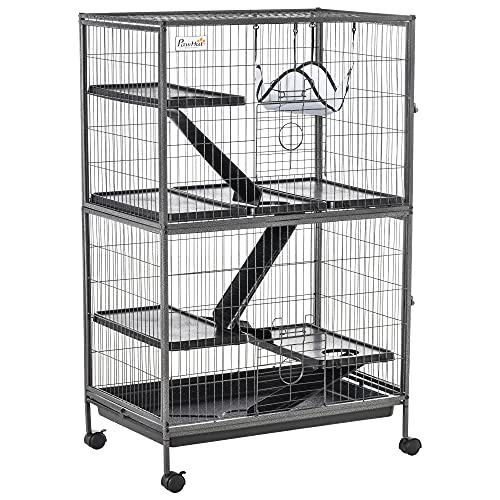 PawHut 50" H 5-Tier Small Animal Cage, Ferret Cage, Large Chinchilla Cage with Hammock Accessory Heavy-Duty Steel Wire, Small Animal Habitat with 4 Doors, Removable Tray