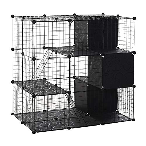 PawHut Pet Playpen Small Animal Cage 56 Panels with Doors, Ramps and Storage Shelf for Rabbit, Kitten, Chinchillas, Guinea Pig and Ferret