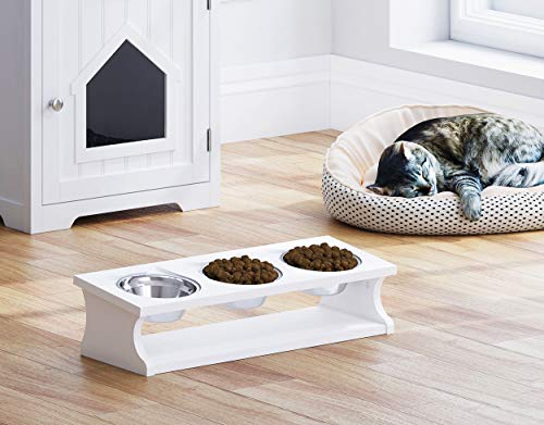 PAWLAND Raised Cat Bowls Elevated Stainless Steel Dog Cat Bowls with Stand Pet Feeder Food Water Bowls for Cats and Small Dogs