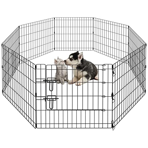 PEEKABOO Dog Pen Pet Playpen Dog Fence Indoor Foldable Metal Wire Exercise Puppy Play Yard Pet Enclosure Outdoor 8 Panels 24 Inch (Only Black playpen)