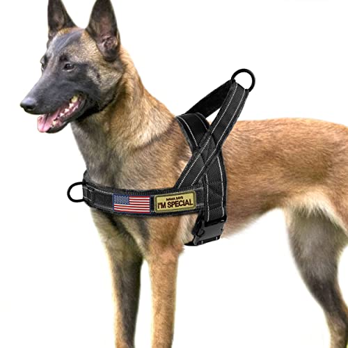 PET ARTIST Soft Flannel Padded No Pull Dog Tactical Harness for Medium Large Dog,Quick Fit Reflective Strip Escape Proof Dog Vest Harness