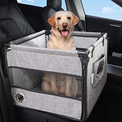 Pet Car Booster Seat Travel Carrier Cage,Extra Stable Dog Car Seat Puppy or Small to Medium-Sized Dogs Supplies Stroller Travel Bag with Clip On Leash and Storage Pockage Leash and PVC Support Pipe