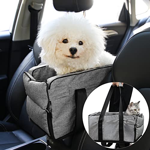 Pet Car Seat,4 in 1 Small Dog Car Seat,Center Console Dog Seat,Pet Armrest Booster Seat,Detachable Washable Middle Console Dog Booster Seat Bed,Portable Travel Pet Carseat Carrier Bag for Puppy Cat