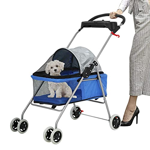 Pet Stroller for Small Dogs Lightweight Pet Travel Roadster for Dogs and Cats Folding Dog Cart Dog Stroller Cat Stroller Pet Jogger - Easy to Walk Carrier Carriage, Blue