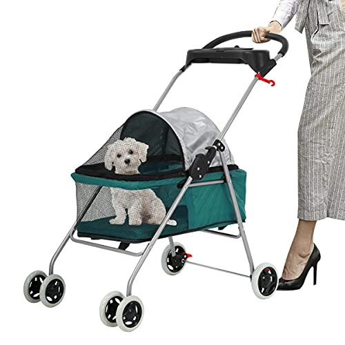 Pet Stroller - MeetPerfect Luxury Pet Roadster for Dogs and Cats Waterproof Dog Cart Dog Stroller Cat Stroller Pet Jogger - Easy to Walk Folding Carrier Carriage with Storage Basket, Teal