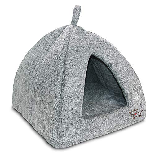 Pet Tent - Soft Bed for Dog and Cat by Best Pet Supplies - Gray Linen, 19" x 19" x H:19"