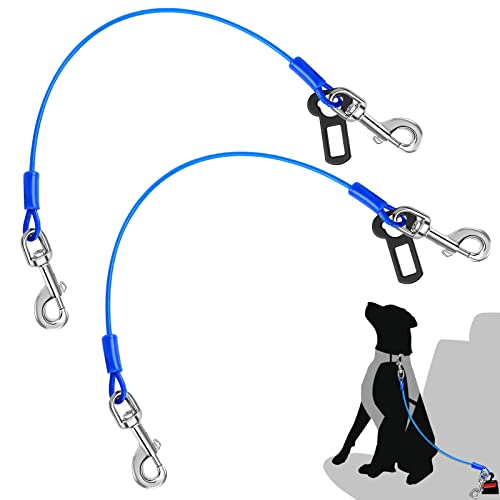 Petbobi Dog Car Tether 24 inch, Chew Proof Dog Safety Car Seat Belt, Metal Vehicle Harnesses Restraint with Double Clips and Latch Attachment, Car Leash for Dogs, 2 Pack