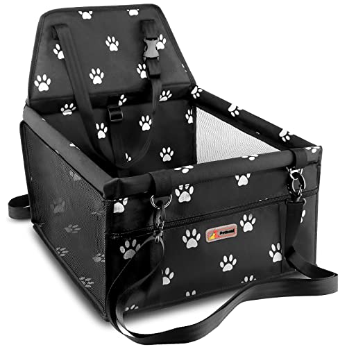 Petbobi Pet Reinforce Car Booster Seat for Dog Cat Portable and Breathable Bag with Seat Belt Dog Carrier Safety Stable for Travel Look Out,with Clip on Leash with PVC Tube (Foot)