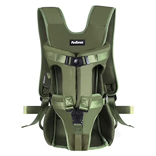 PetBonus Pet Front Dog Carrier Backpacks, Adjustable Dog Backpack Carrier, Legs Out Easy-fit Dog Chest Carrier for Medium Small Dogs, Hands Free Dog Front Carrier for Hiking, Cycling (Army Green, S)