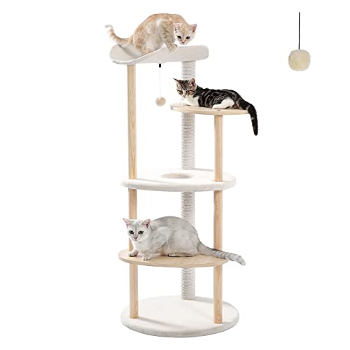 PETEPELA Cat Tree Cat Tower for Indoor Cats,5-Level Cat Play House Cat Activity Center with Scratching Posts Beige