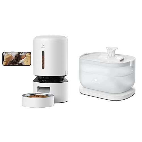 PETLIBRO 5G WiFi Cat Feeder with Camera, 2-Way Audio, Low Food & Blockage Sensor, Motion & Sound Alerts + PETLIBRO 2.5L/84oz Dockstream Automatic Cat Water Fountain with Wireless Pump