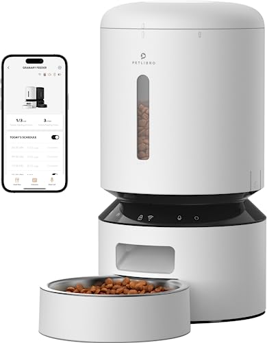 PETLIBRO Automatic Cat Feeder, 5G WiFi Pet Feeder with APP Control for Pet Dry Food, Low Food & Blockage Sensor, 1-10 Meals Per Day, Up to 10s Meal Call for Cat and Dog,White