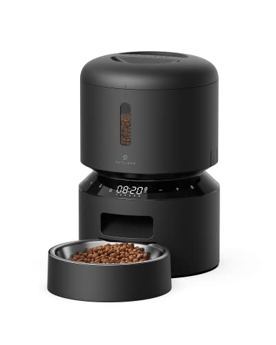 PETLIBRO Automatic Cat Feeder, Pet Dry Food Dispenser Triple Preservation with Stainless Steel Bowl & Twist Lock Lid, Up to 50 Portions 6 Meals Per Day, Granary for Small/Medium Pets,Black