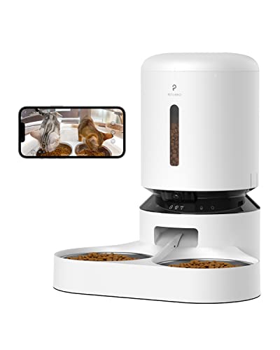 PETLIBRO Automatic Cat Feeder with Camera, 1080P HD Video with Night Vision, 5G WiFi Pet Feeder with 2-Way Audio, Low Food & Blockage Sensor, Motion & Sound Alerts for Pets Dual Tray White