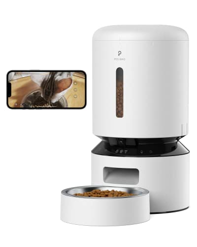 PETLIBRO Automatic Cat Feeder with Camera, 1080P HD Video with Night Vision, 5G WiFi Pet Feeder with 2-Way Audio, Low Food & Blockage Sensor, Motion & Sound Alerts for Cat & Dog Single Tray,White