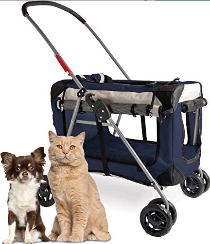 PetLuv "Happy Cat Premium 3-in-1 Soft Sided Detachable Pet Carrier, Travel Crate, and Pet Stroller - Locking Zippers, Comfy Plush Nap Pillow, Airy Windows, Sunroof, Reduces Anxiety