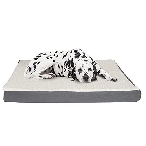 PETMAKER Orthopedic Dog Bed - 2-Layer 44x35-Inch Memory Foam Pet Mattress with Machine-Washable Sherpa Cover for Large Dogs up to 100lbs (Gray)