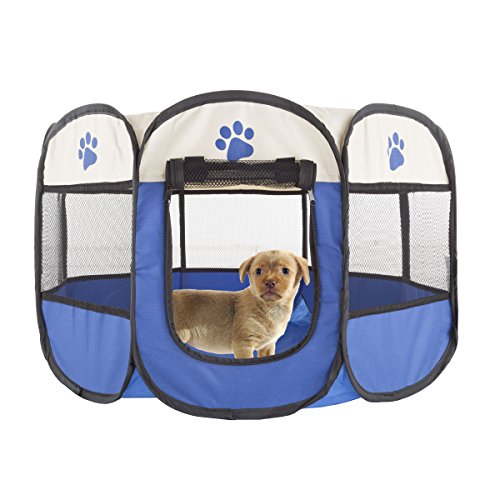 PETMAKER Pop-Up Puppy and Cat Tent- Portable Pet Playpen for Dogs and Cats by Petmakergs Blue Small